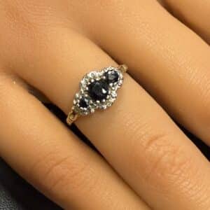 Ladies sapphire and diamond 9ct gold ring