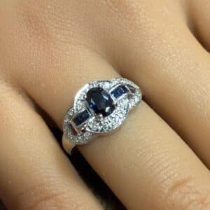 Art deco style sapphire and diamond 18ct white gold