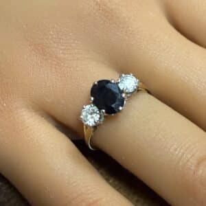 Sapphire and cz set 9ct gold ladies ring