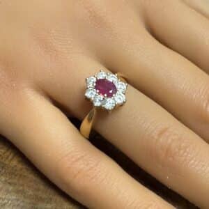 18ct gold ladies ruby and cz set ring