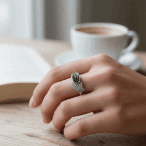 9ct white gold black and white diamond ring