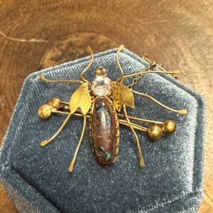 14ct gold boulder opal set bug brooch