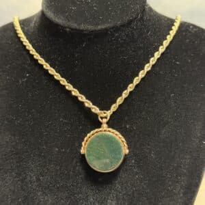 24” 9ct gold rope chain and antique fob pendant