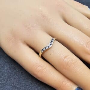 9ct Yellow Gold Wishbone Sapphire and Diamond Ring