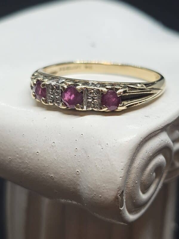 9ct yellow gold ruby and diamond ring - RUSTIC RETRO