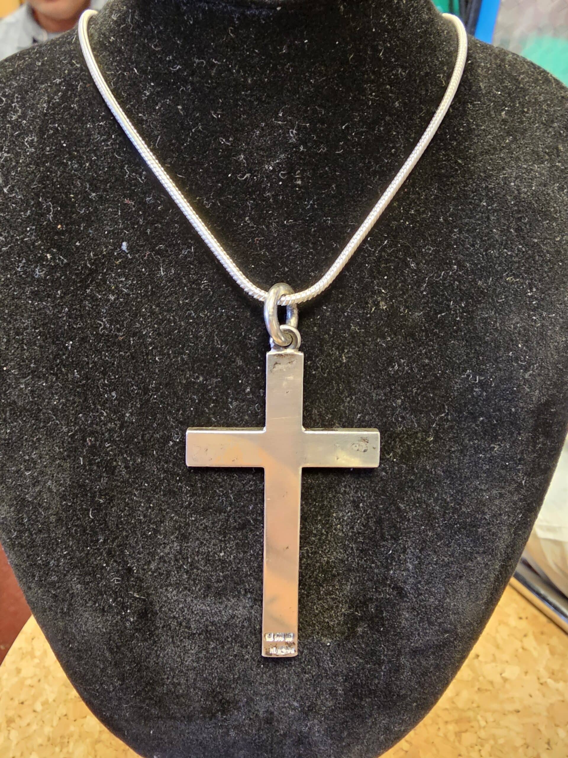 Sterling Silver Cross Pendant & Snake Chain Set