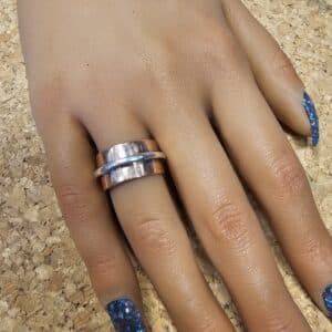 Vintage Sterling Silver & 9ct Rose Gold Mixed Metal Band Ladies Ring