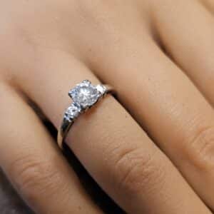 14K White Gold Three-Stone / Accent Ring