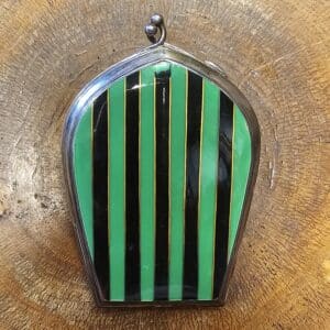 Art Deco German .935 Sterling Silver & Green/Black Enamel Compact Case