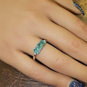 10K White Gold Three-Stone Emerald Ring