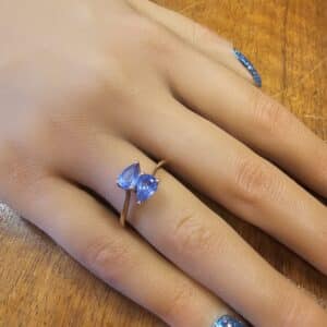 9ct Yellow Gold Pear-Cut Tanzanite 'Toi et Moi' Bypass Ring