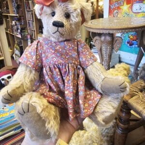 Vintage 1996 OOAK Artist Bear "Betsy" by Linda Edwards – German Mohair & Floral Dress